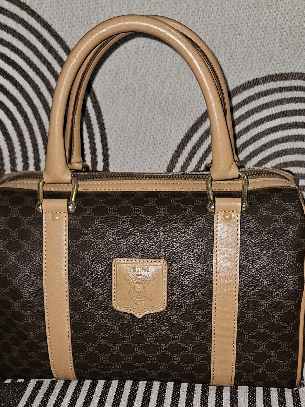 Celine Brown & Tan Structured Top-Handle Satchel